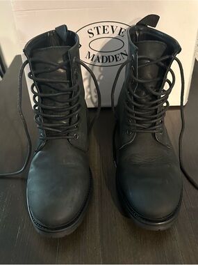 Steve Madden Black Men's Lace-Up Combat Boots Size 9